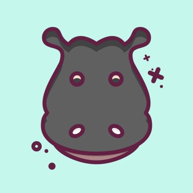 Icon Hippopotamus. Hayvan kafası sembolüyle ilgili. MBE tarzı. Basit dizayn edilebilir. Basit bir çizim. Şirin. eğitim