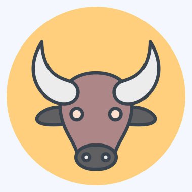 Icon Buffalo. Hayvan kafası sembolüyle ilgili. renk arkadaşı stili. Basit dizayn edilebilir. Basit bir çizim. Şirin. eğitim