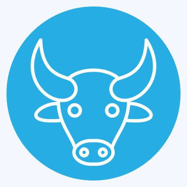 Icon Buffalo. Hayvan kafası sembolüyle ilgili. Mavi gözlü. Basit dizayn edilebilir. Basit bir çizim. Şirin. eğitim
