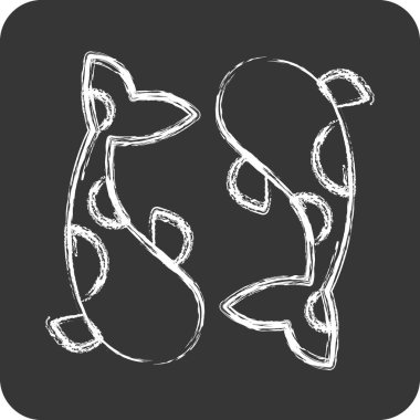 Icon Koi Carps. Tayland sembolüyle ilgili. Tebeşir stili. Basit tasarım düzenleme. Dünya seyahati.