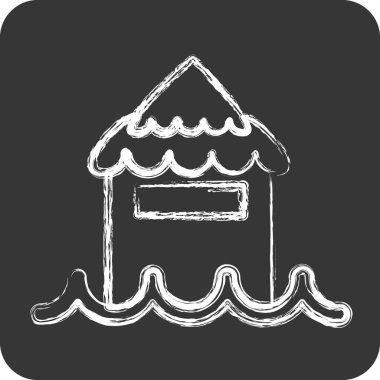 İkon Bungalov. Tayland sembolüyle ilgili. Tebeşir stili. Basit tasarım düzenleme. Dünya seyahati.