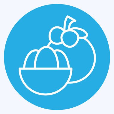 Simge Mangosteen. Tayland sembolüyle ilgili. Mavi gözlü. Basit dizayn edilebilir. Basit bir çizim. Basit vektör simgeleri. Dünya Seyahat Turizmi. Tayland