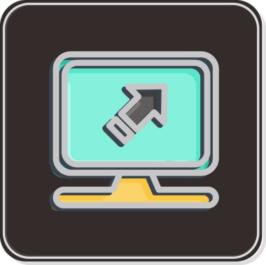 Simge Bilgisayar Sistemi. Makine Öğrenme sembolüyle ilgili. Parlak stil. Basit dizayn edilebilir. Basit bir çizim. Basit vektör simgeleri