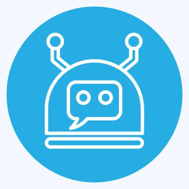 Simge Chatbot. Makine Öğrenme sembolüyle ilgili. Mavi gözlü. Basit dizayn edilebilir. Basit bir çizim. Basit vektör simgeleri