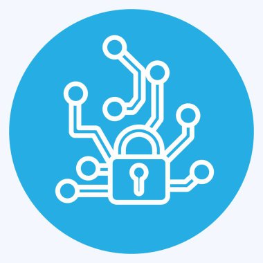 Simgesel İdari Saldırılar. Makine Öğrenme sembolüyle ilgili. Mavi gözlü. Basit dizayn edilebilir. Basit bir çizim. Basit vektör simgeleri