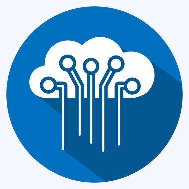 Şeylerin ikon interneti. Makine Öğrenme sembolüyle ilgili. Uzun gölge tarzı. Basit dizayn edilebilir. Basit bir çizim. Basit vektör simgeleri