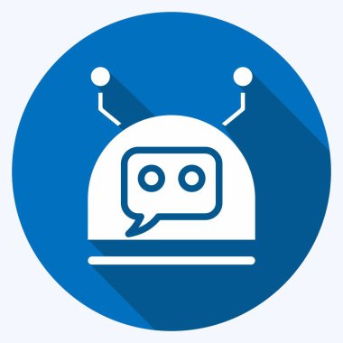 Simge Chatbot. Makine Öğrenme sembolüyle ilgili. Uzun gölge tarzı. Basit dizayn edilebilir. Basit bir çizim. Basit vektör simgeleri