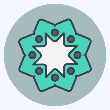 Simge Güneş Çiçeği. Flora sembolüyle ilgili. renk arkadaşı stili. Basit bir çizim. Bitki. Meşe ağacı. Yaprak. gül