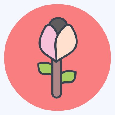 Flora sembolüyle ilişkili Icon Rose 2. renk arkadaşı stili. Basit bir çizim. Bitki. Meşe ağacı. Yaprak. gül