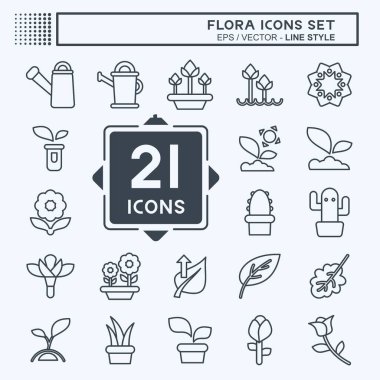 Icon Flora 'yı ayarladı. Flora sembolüyle ilgili. Sıra tarzı. Basit bir çizim. Bitki. Meşe ağacı. Yaprak. gül