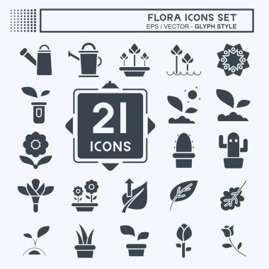 Icon Flora 'yı ayarladı. Flora sembolüyle ilgili. Kabartma tarzı. Basit bir çizim. Bitki. Meşe ağacı. Yaprak. gül