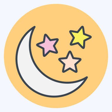 Simge Ay ve Yıldızlar. Yıldızların sembolüyle ilgili. renk arkadaşı stili. Basit dizayn edilebilir. Basit bir çizim. Basit vektör simgeleri