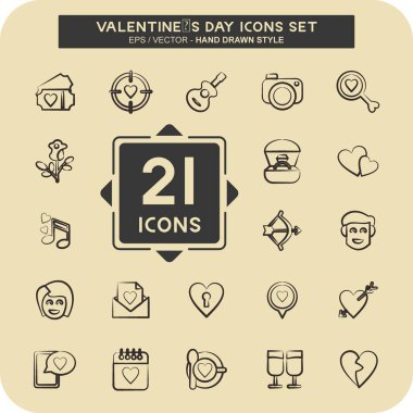 İkon Sevgililer Günü 'nü belirledi. Aşk Günü sembolüyle ilgili. El çizimi tarzı. Basit tasarım düzenlenebilir