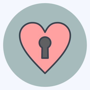 Simge Kilidi Kalbi. Sevgililer Günü sembolüyle ilgili. renk arkadaşı stili. Basit dizayn edilebilir. Basit resimleme