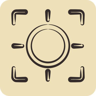 Simge yakınlaştırması. Fotoğrafçılık sembolüyle ilgili. El çizimi tarzı. Basit dizayn edilebilir. Basit resimleme