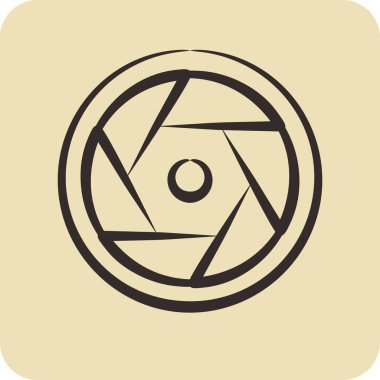 Simge kamera lensleri. Fotoğrafçılık sembolüyle ilgili. El çizimi tarzı. Basit dizayn edilebilir. Basit resimleme