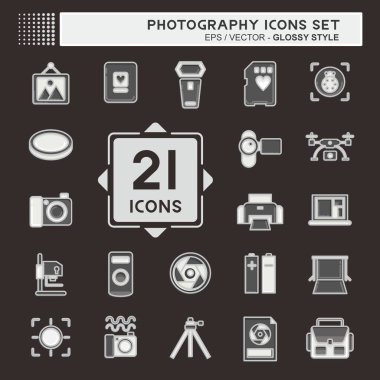 Simge Ayarlı Fotoğrafçılık. Fotoğrafçılık sembolüyle ilgili. Parlak stil. Basit dizayn edilebilir. Basit resimleme