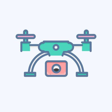 Simge robotu ve hava görüntüleme. Fotoğrafçılık sembolüyle ilgili. Karalama stili. Basit dizayn edilebilir. Basit resimleme