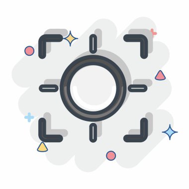 Simge yakınlaştırması. Fotoğrafçılık sembolüyle ilgili. Çizgi roman tarzı. Basit dizayn edilebilir. Basit resimleme