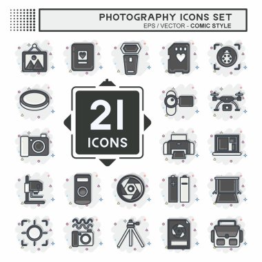 Simge Ayarlı Fotoğrafçılık. Fotoğrafçılık sembolüyle ilgili. Çizgi roman tarzı. Basit dizayn edilebilir. Basit resimleme