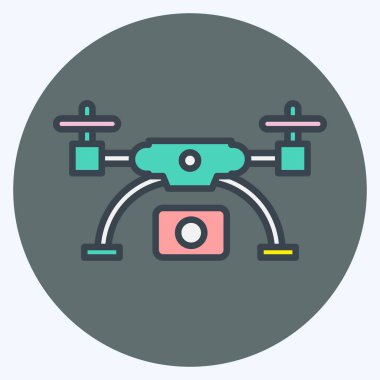 Simge robotu ve hava görüntüleme. Fotoğrafçılık sembolüyle ilgili. renk arkadaşı stili. Basit dizayn edilebilir. Basit resimleme