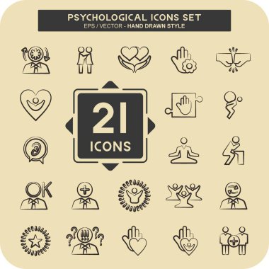 Icon Set Psychological. related to Psychological symbol. glyph style. simple illustration. emotions, empathy, assistance
