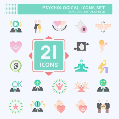 Icon Set Psychological. related to Psychological symbol. flat style. simple illustration. emotions, empathy, assistance