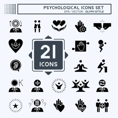 Icon Set Psychological. related to Psychological symbol. glyph style. simple illustration. emotions, empathy, assistance