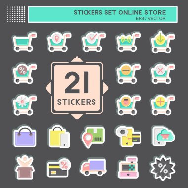 Sticker Set Online Store. related to Online Store symbol. simple illustration. shop