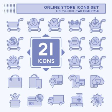 Icon Set Online Store. related to Online Store symbol. two tone style. simple illustration. shop
