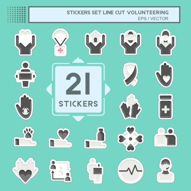 Sticker line cut Set Sticker line cut Volunteering. related to Volunteering symbol. Help and support. friendship