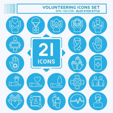 Icon Set Icon Volunteering. related to Volunteering symbol. blue eyes style. Help and support. friendship