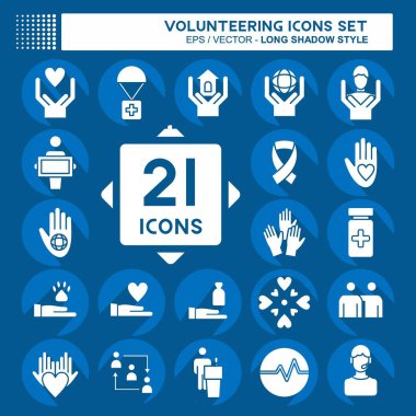 Icon Set Icon Volunteering. related to Volunteering symbol. long shadow style. Help and support. friendship