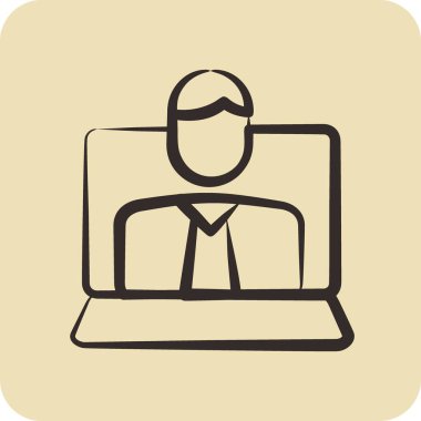 Icon Webinar. Eğitim sembolüyle ilgili. Kabartma tarzı. Basit dizayn edilebilir. Basit resimleme