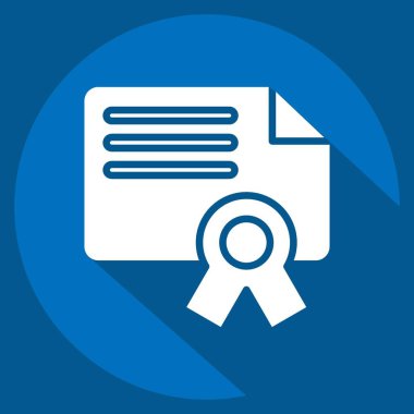 Simge Sertifikası. Eğitim sembolüyle ilgili. Uzun gölge tarzı. Basit dizayn edilebilir. Basit resimleme