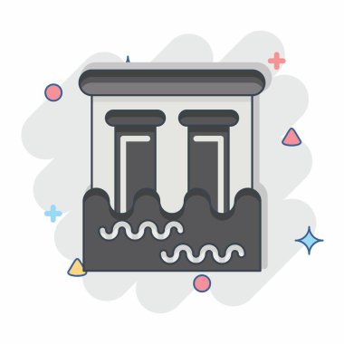 Simge Barajı. Çevre sembolüyle ilgili. Çizgi roman tarzı. Basit bir çizim. Koruma. Toprak. Temizle