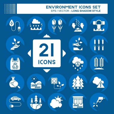 Icon Set Environment. related to Environment symbol. long shadow style. simple illustration. conservation. earth. clean