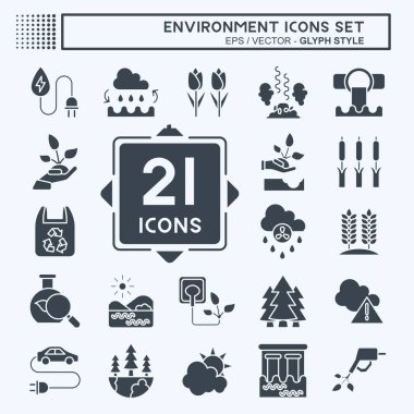 Icon Set Environment. related to Environment symbol. glyph style. simple illustration. conservation. earth. clean