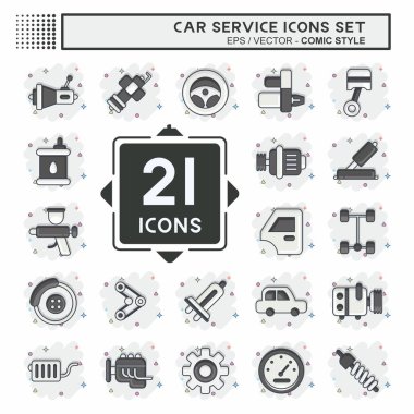 Icon Set Car Service. related to Car Service symbol. Comic Style. repairin. engine. simple illustration