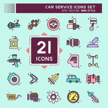 Icon Set Car Service. related to Car Service symbol. MBE Style. repairin. engine. simple illustration