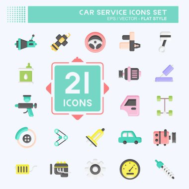 Icon Set Car Service. related to Car Service symbol. Flat Style. repairin. engine. simple illustration