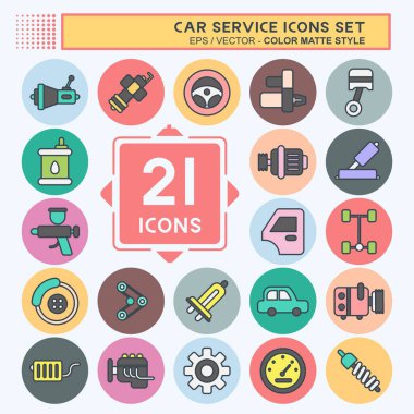 Icon Set Car Service. related to Car Service symbol. Color Mate Style. repairin. engine. simple illustration