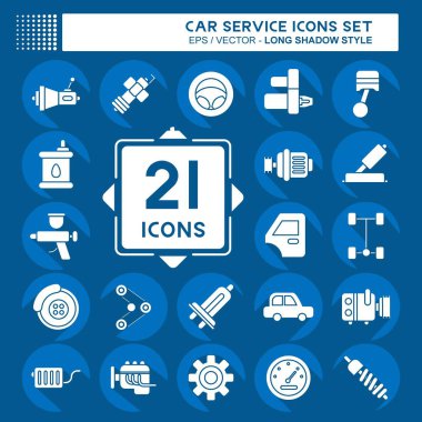 Icon Set Car Service. related to Car Service symbol. Long Shadow Style. repairin. engine. simple illustration