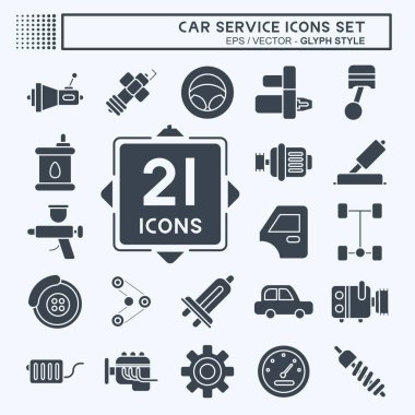 Icon Set Car Service. related to Car Service symbol. Glyph Style. repairin. engine. simple illustration