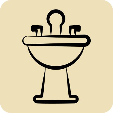 Simge Saç Yıkama Lavabosu. Berber dükkanı sembolüyle ilgili. Kabartma tarzı. Güzellik salonu. Basit resimleme