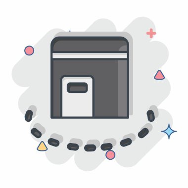 Simge Tawaf. Kurban Bayramı sembolüyle ilgili. Çizgi roman tarzı. Basit dizayn edilebilir. Basit resimleme