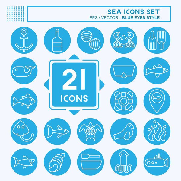 Icon Set Sea. related to Education symbol. blue eyes style. simple design editable. simple illustration