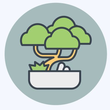 Icon Bonsai. Çin Yeni Yıl sembolüyle ilgili. renk arkadaşı stili. Basit tasarım düzenlenebilir