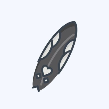 Simge sörf tahtası. Hawaii sembolüyle ilgili. Karalama stili. Basit dizayn edilebilir. vektör