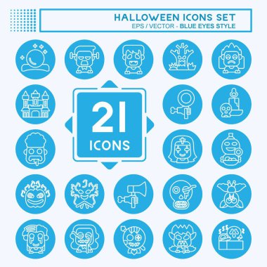 Simge Cadılar Bayramı 'nı ayarla. Kutlama sembolüyle ilgili. Mavi gözlü. Basit dizayn edilebilir. Basit resimleme